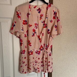 Sophie Rue Floral‎ Wrap Blouse - Pink and Red Size xl